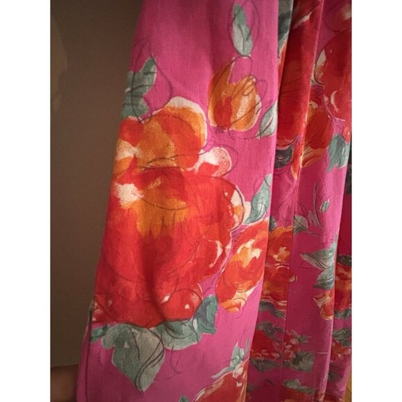 Laura Ashley Dress 1980s Pink Floral Orange Pink Cotton Pleated Bow Dress Sz 6 - Picture 8 of 16